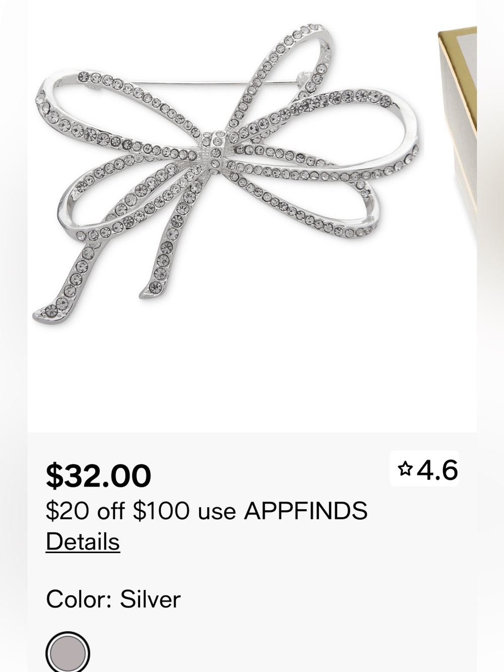 Anne Klein Silver Rhinestone Bow Brooch - Picture 4 of 5